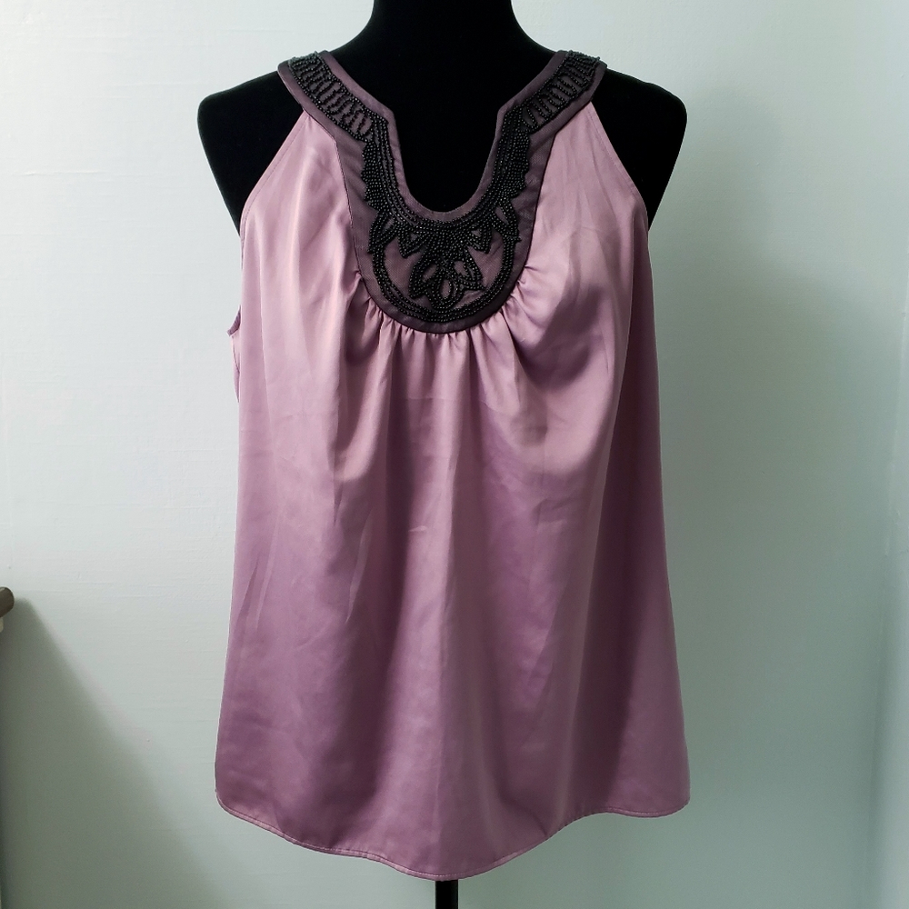 The Limited purple black beaded dressy shell tank top size Large